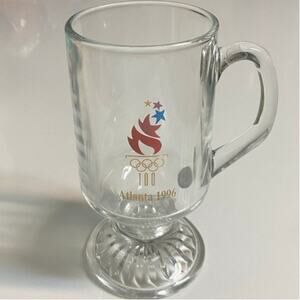 VTG Atlanta 1996 Olympics Clear glass souvenir mug for hot or cold beverages EUC